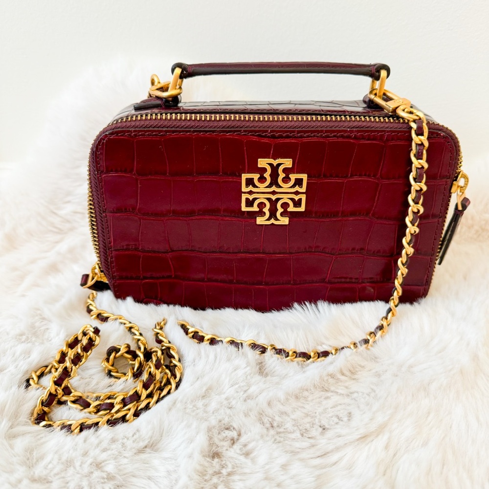 Tory Burch Dark Red/ Maroon Crossbody Bag with Gold Chain